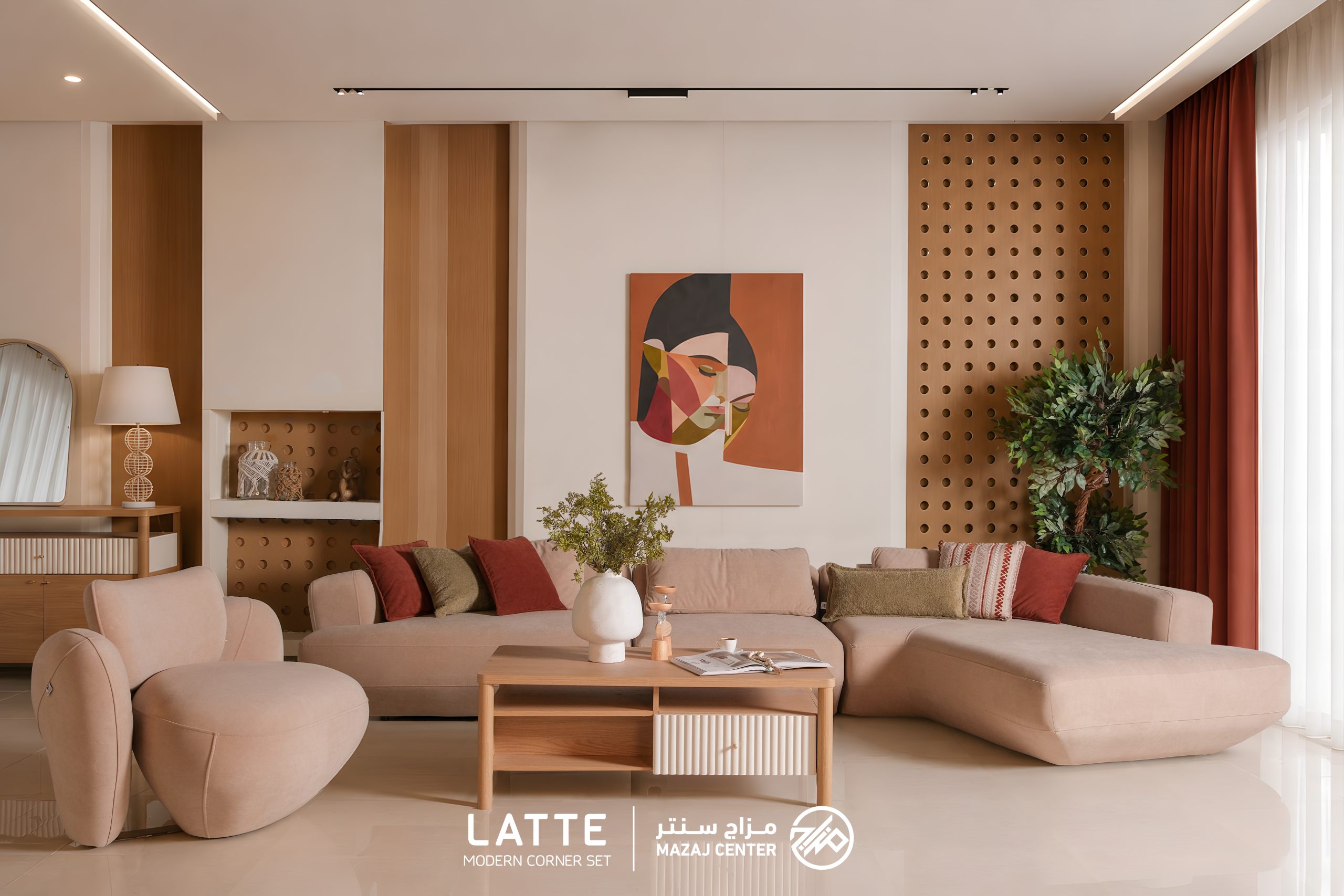 LA1 Corner Living Room Set – LATTE - Image 1